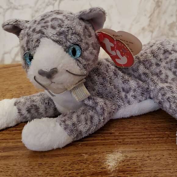 Vtg Ty Beanie Baby 'Purr' Cat 2000 lush w/ear tag - Displayed - Picture 6 of 7